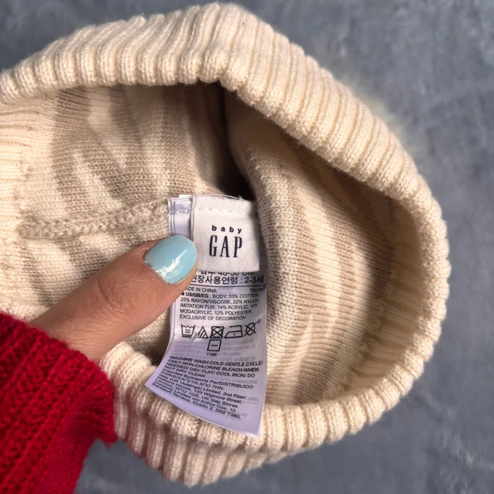Baby Gap Knit Beanie With a Beige Zebra Print & Pompom- S/M - Picture 3 of 4